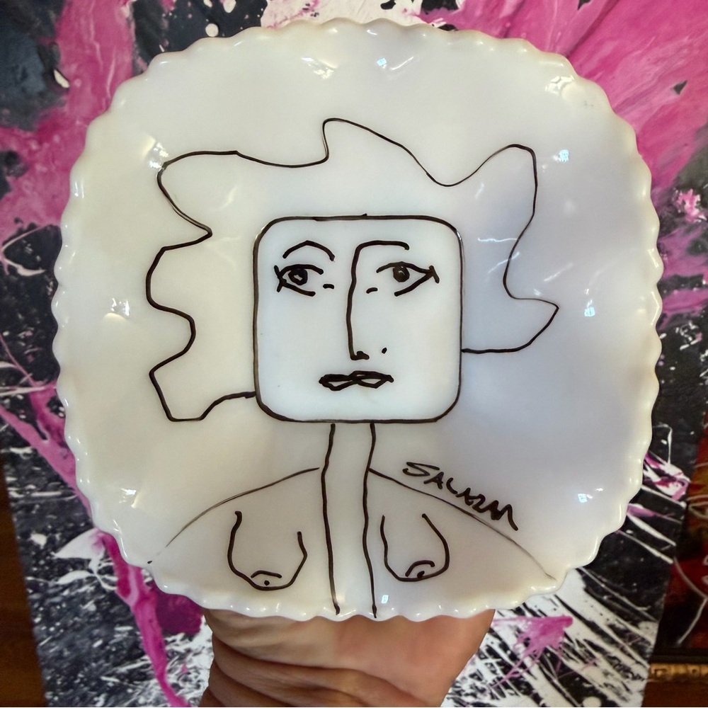 Salazar Original – “Milk Ladies” Series – Art on Vintage Milk Glass (1/1)